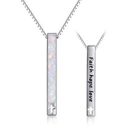 WINNICACA Heartbeat Faith Hope Love Sterling Silver Created Opal Vertical Bar Necklaces October Birthstones Jewelry Birthday Mothers Day Gifts for Her Women Teen Nurse Birthday