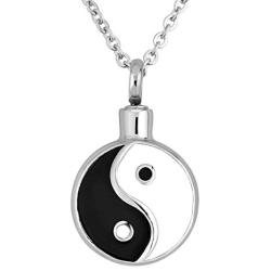 Sug Jasmin Tai Chi Yin Yang Cremation Urn Necklace for Ahses Holder Pendant Memorial Jewelry with Fill Kit