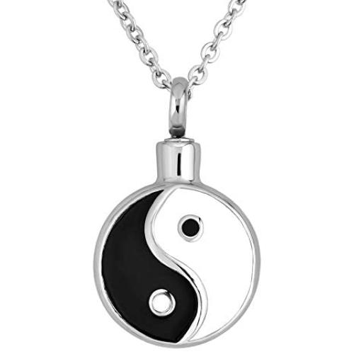Sug Jasmin Tai Chi Yin Yang Cremation Urn Necklace for Ahses Holder Pendant Memorial Jewelry with Fill Kit