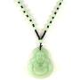 Laughing Buddha Light Apple White Green Jade Stabilized Turquoise Pendant 26'' Necklace Bead Carved Long Large Boho Chain Genuine Certified Grade A Jadeite Hand Crafted, Jade Medallion