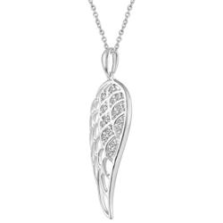 Prime and Pure 1/10 Carat tw Cubic Zirconia Angel Wing Feather Charm Necklace Pendant in 925 Sterling Silver Jewelry