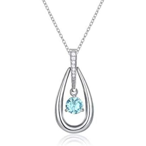 Dancing Birthstone Teardrop Pendant Necklace | Stainless Steel Crystal Birthday Jewelry 19'' for Women Girls