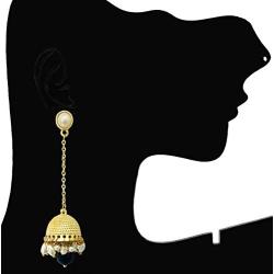 Moonstruck Traditional Long Indian Jhumka Jhumki Golden Dangle Earrings With Pearl For Women