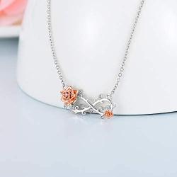 Nature Diamond Rose Flower Infinity Necklace for Women Sterling Silver, Anniversary Jewelry for Wife/ Girlfriend, Romantic Gifts for Her (0.06ct) 16''-18''