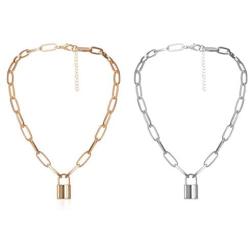 JAYUMO Lock Necklaces for Women Girls Cute Padlock Punk Choker Chain Necklaces Set Gold & Silver Tone