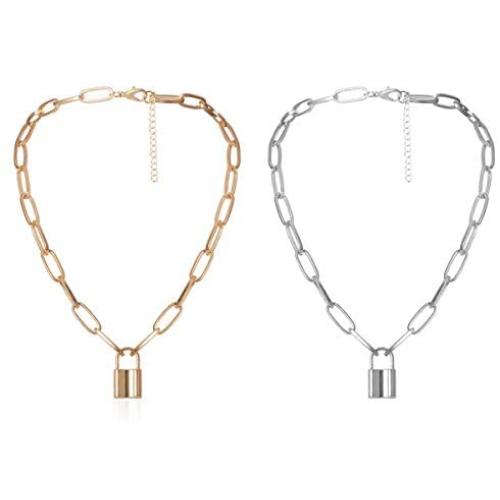 JAYUMO Lock Necklaces for Women Girls Cute Padlock Punk Choker Chain Necklaces Set Gold & Silver Tone