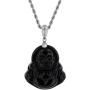 Laughing Buddha Black Jade Pendant Necklace Rope Chain Genuine Certified Grade A Jadeite Jade Hand Crafted, Jade Necklace, 14k White Gold Finish Silver Laughing Jade Buddha Necklace