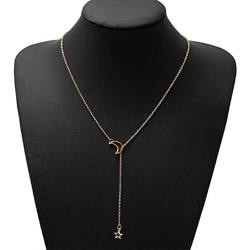 Chargances Bohemia Women Gold Y Lariat Necklace Moon and Star Necklace Gold Long Choker Necklace Fashion Crescent Moon Star Jewelry for Weeding Prom Party Delicate Necklace Jewelry for Women and Girls