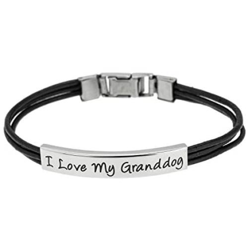 Joyful Sentiments Pet Jewelry Stainless Steel Three Strand I Love My Granddog Bracelet with Fold Over Clasp