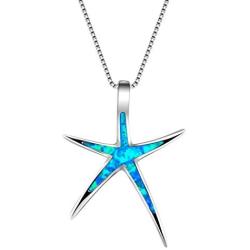 Sterling Silver Starfish Necklace Pendant Earrings Blue Opal White Opal or Green Opal Pendant Necklace