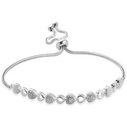 Shop LC Delivering Joy 925 Sterling Silver Stainless Steel Round White Diamond April Birthstone Heart Bolo Bracelet Jewelry Birthday Gifts for Women H-I Color I3 Clarity