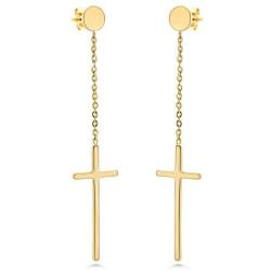 555Jewelry Womens Stainless Steel Hanging Cross Long Dangling Earrings