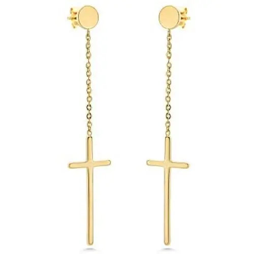 555Jewelry Womens Stainless Steel Hanging Cross Long Dangling Earrings