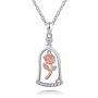Rose Flower Pendant Necklace Sterling Silver Romantic Beauty&Beast Princess Mothers Day Valentine Christmas Birthday Gift Jewelry for Women Girls