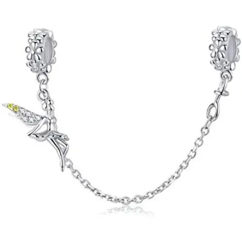 925 Sterling Silver Safety Chain Charm Bead Love Heart Flower Snowflake Bow Clear CZ Crystal Stopper Lock Clip Beads Women DIY Jewelry Fits Bracelet or European Snake Chain Charms (Angel Charm) 925 Sterling Silver Safety Chain Charm Bead Love Heart Flower Snowflake Bow Clear CZ Crystal Stopper Lock Clip Beads Women DIY Jewelry Fits Bracelet or European Snake Chain Charms (Angel Charm)