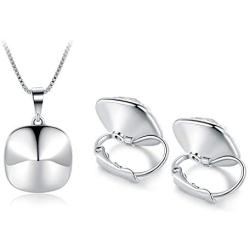 Bella Drop Earrings and Necklace set Made with Swarovski Crystals, Rhodium Plated Square Crystal Earring Pendant Choker Jewelry set for Women and Girls