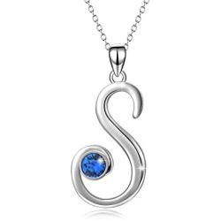 WINNICACA Sterling Silver 26 Letter Necklace Sapphire Pendant Necklace Birthday Jewelry Mothers Day Gifts for Her Women Teens