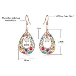 Gold Plated Multicolor Shiny Cubic Zircon Dangle Earrings Bohemia Rose Gold Waterdrop Bridal Drop Earrings filled Crystal for Women Girls Birthday Party Wedding Jewelry