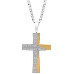Jewelry Nation Mens Stainless Steel IP Tablet Lords Prayer Cross Pendant Necklace with Chain, 24''