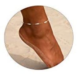 NECOCY 14K Gold Plated Dainty Pearl Anklet Tiny Summer Beach Ankle Bracelet for Women Girls