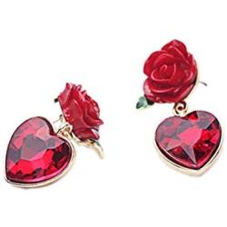 NORTHSTAR PEARLS AND JEWELRY: Red Color Rose and Heart Earrings, drop Hang Dangle Earrings.