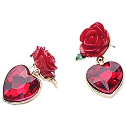NORTHSTAR PEARLS AND JEWELRY: Red Color Rose and Heart Earrings, drop Hang Dangle Earrings.