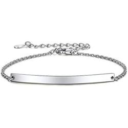 ChicSilver Customized Bar Bracelet 925 Sterling Silver Personalized Engraved Initial Name Link Bracelet Delicate Friendship Bracelet Minimalist Jewelry Birthday Gift
