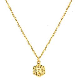 Gold Hexagon Initial Necklace for Teen Girl,Letter A-Z Personlized Name Jewelry Engraved Alphabet Necklace for Women R