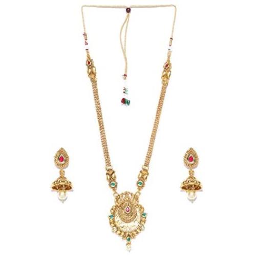 Vishal-Vatika Indian Bollywood Style Gold Plated Polki Necklace Set