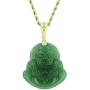 Happy Laughing Buddha Dark Green Jade Pendant Necklace Rope Chain Genuine Certified Grade A Jadeite Jade Hand Crafted, Religious Green Jade Necklace, 14k Gold Finish Laughing Buddha Jade Green Necklace, Green Jade Medallion, Mens Jewelry, Buddha Chain, Ja