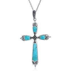 Spiritual Religious Pink Rhodochrosite Turquoise Gemstone Fleur De Lis Cross Pendant Necklace For Women Teen 925 Sterling Silver