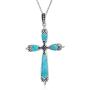 Spiritual Religious Pink Rhodochrosite Turquoise Gemstone Fleur De Lis Cross Pendant Necklace For Women Teen 925 Sterling Silver