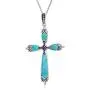 Spiritual Religious Pink Rhodochrosite Turquoise Gemstone Fleur De Lis Cross Pendant Necklace For Women Teen 925 Sterling Silver