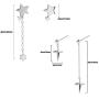 2 Pcs Asymmetric Cross & Star Drop Earring for Women Men White Gold Plated Chain Long Earring Geometry Punk Silver Cross Chain Dropping Earrings Jewelry Set