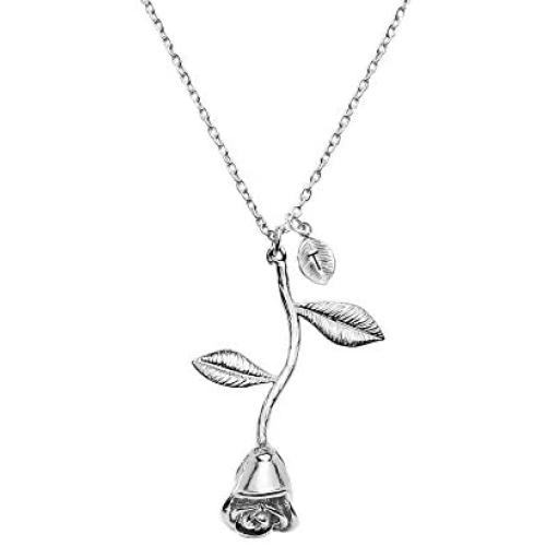 MignonandMignon Silver Plated Rose Pendant Necklace Initial Necklace Bridesmaid Jewelry