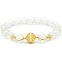 Rose&Poem Faceted Clear Quartz Crystal Bracelet, 14K Gold Plated Hollow Filigree Round Ball Charm Beaded Stretch Bracelet, Handmade 8mm Healing Crystal Gemstone Beads, Dainty Jewelry Gift
