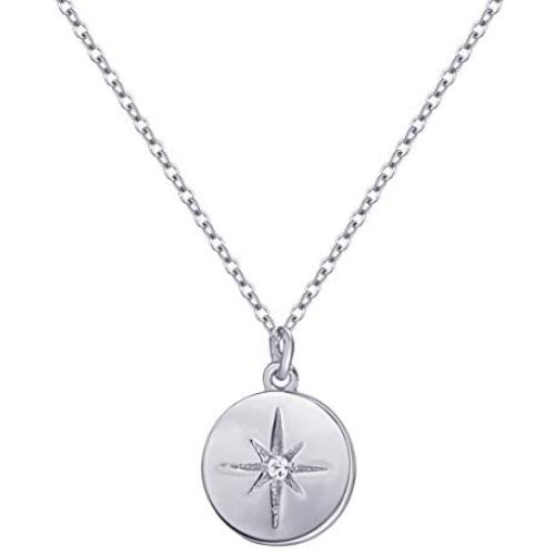 S.Leaf Gold Necklaces for Women Coin Necklace Starburst Pendant Sterling Silver Necklace
