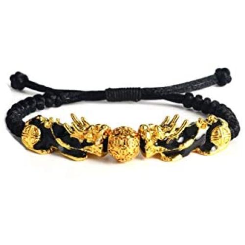 BYONDEVER Feng Shui Pixiu Bracelet Color Change 14K Plated Adjustable Handmade Braided Rope Lucky Jewelry