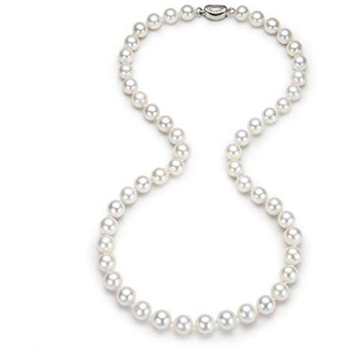Pearl Strand Necklaces Freshwater Cultured Pearls Beaded Necklace for Women Brides Costume Wedding 6-7mm/7-8mm/8-9mm/9-10mm/10-11mm Pearl Jewelry Gift with Sterling Silver Clasp 18/20/36 Inches