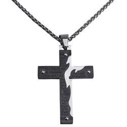 epiphaneia Mens Fear Not Isaiah 41v10 Stainless Steel Cross Necklace Black & Silver - Mens Jewelry Cross Necklaces Christian Religious Gifts Christians Gift for Men - Birthday for Dad, Fathers Day