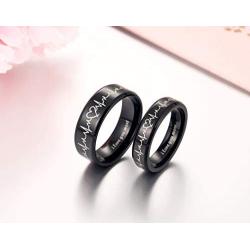 Global Jewelry Heartbeat Rings for Couples I Love You More I Love You Most Matching Promise Rings Wedding Bands Sets for Him and Her with Box Titanium Stainless Steel Comfort Fit