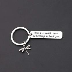 WUSUANED Dragonfly Keychain Dont Stumble Over Something Behind You Keychain Inspirational Jewelry Encouragement Gift
