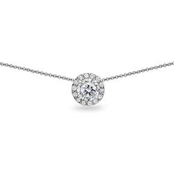 Sterling Silver Round Halo Slide Short Choker Necklace Made w/Swarovski Zirconia for Girls, Teens, Women