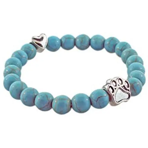 Paw Print Bracelet - Turquoise - Dog Puppy Cat Animal Paw Bracelet - Engraved Heart and Paw Charm - Stretch Bracelet - Jewelry Gift for Women Girls Kids Paw Print Bracelet - Turquoise - Dog Puppy Cat Animal Paw Bracelet - Engraved Heart and Paw Charm - Stretch Bracelet - Jewelry Gift for Women Girls Kids