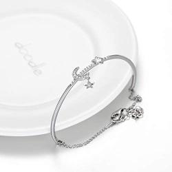 AOBOCO Sterling Silver Moon & Star Bangle Bracelet Embellished with Crystals from Austria, Fine Anniversary Birthday Jewelry Gifts for Women
