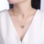 Newshe Pendant Necklace for Women Gold Heart Blue Crystal 925 Sterling Silver Cubic Zirconia Chain