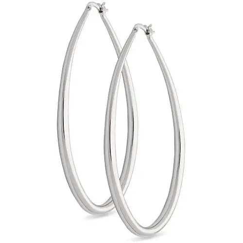 Highstreet Sterling Silver plated oval large hoop earrings for women | easy to wear and Hypoallergenic| silver or gold plated you choose | click top