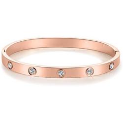 Love Friendship Bracelet Bangle Gold Rose Gold Silver with Cubic Zirconia Stones Stainless Steel Hinged Jewelry with Crystal Oval Bracelet Birthday Present for Her Women Teen Girls