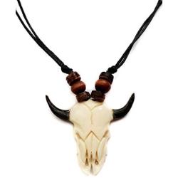 Ox Skull Bone Carving Pendant Surfer Tribal 16 to 32 inch Adjustable Cord Handmade Necklace Jewelry GA002