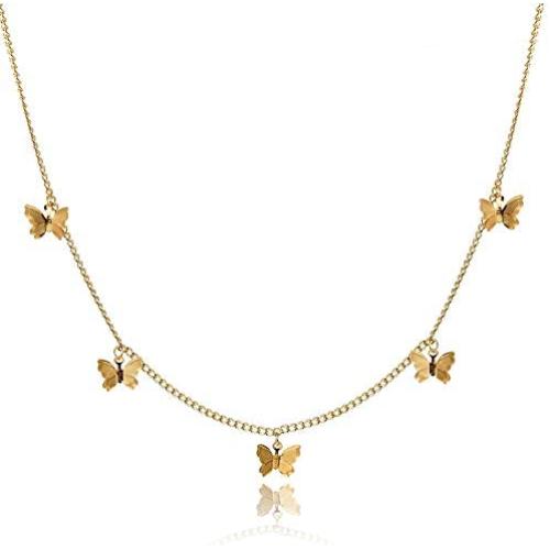 IFKM Butterfly Choker Necklace for Women, 14K Gold Plated Layered Chain Dainty Cute Butterfly Choker Pendant Charm Jewelry Necklace for Girls